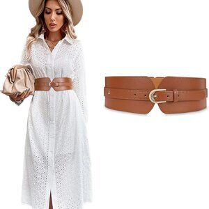 Womens Wide Elastic Waist Belt Faux Leather Stretch Cinch for Dress